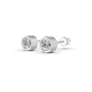 Round Cut Real Moissanite Bezel Set Solitaire Stud Earrings Screw Back 14K Gold Plated